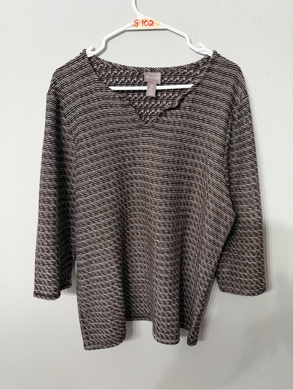 Women’s Chico’s Brown Ivory Textured Stripe Pullover Top Size 3 XL 16-18